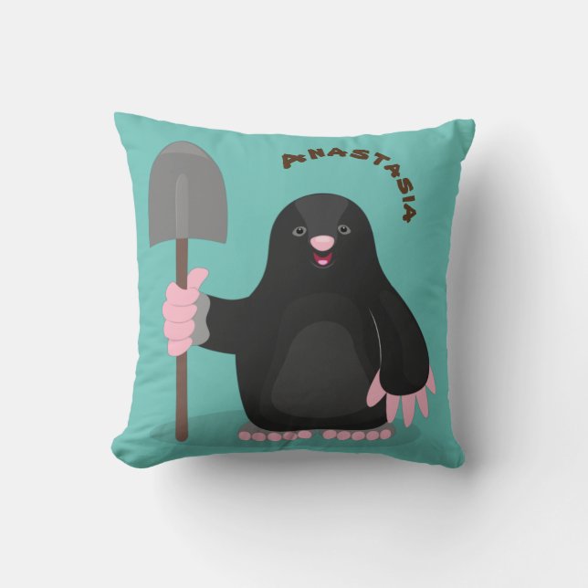 Cute happy mole cartoon illustration cushion (Front)