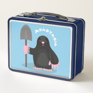 Cute happy mole cartoon illustration metal lunch box