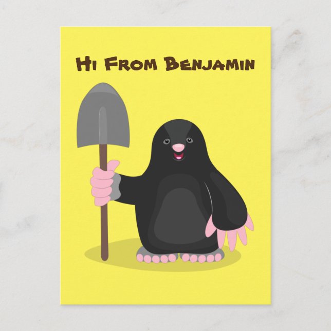 Cute happy mole cartoon illustration postcard (Front)