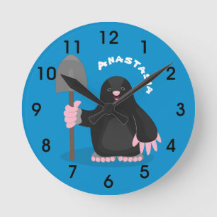 Cute happy mole cartoon illustration round clock