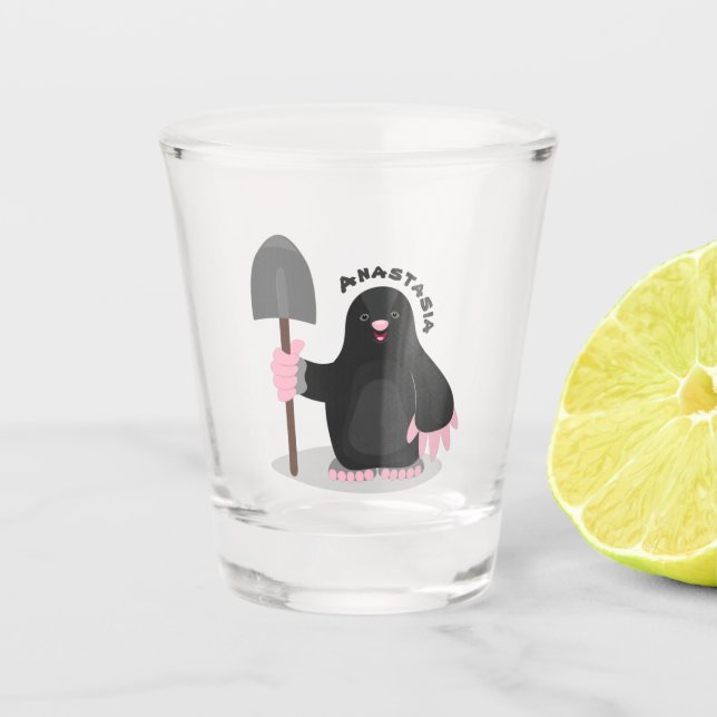 Cute happy mole cartoon illustration  shot glass (Front)