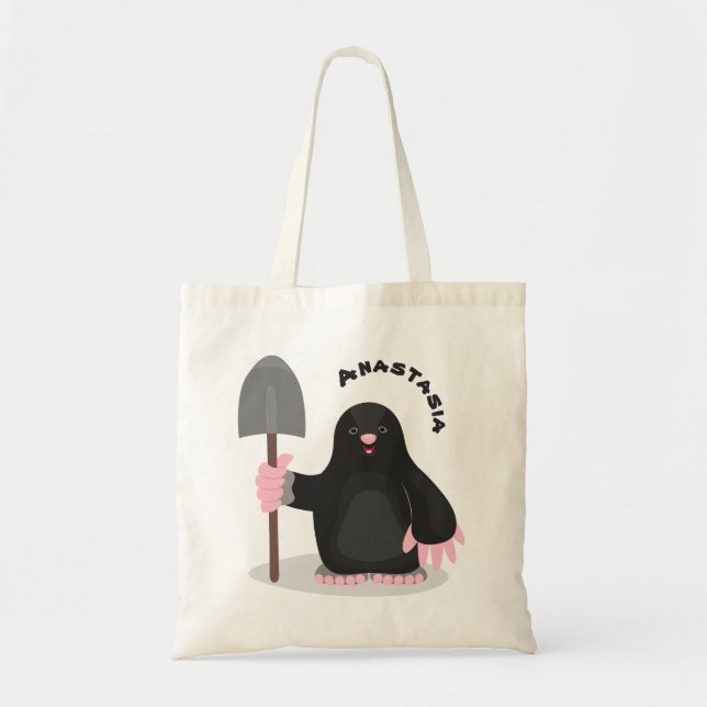 Cute happy mole cartoon illustration tote bag (Front)