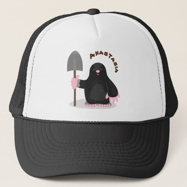 Cute happy mole cartoon illustration trucker hat (Front)