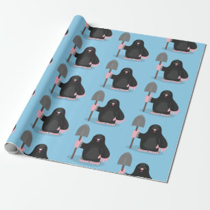 Cute happy mole cartoon illustration wrapping paper