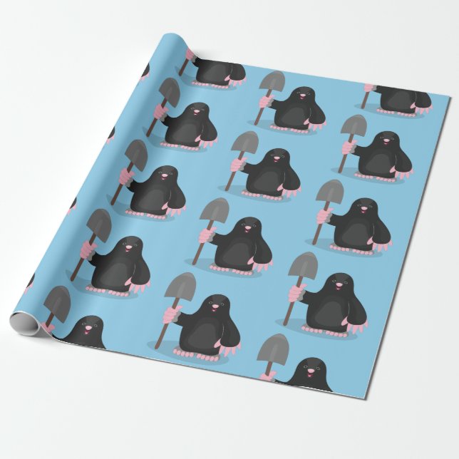 Cute happy mole cartoon illustration wrapping paper (Unrolled)