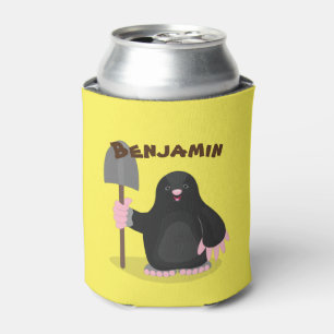 Cute happy mole with shovel cartoon can cooler