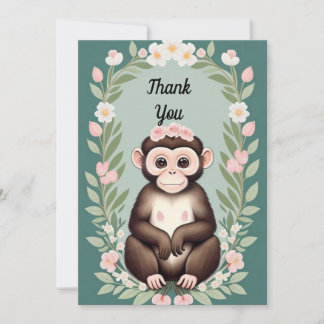 Cute Happy Monkey Flat Thank You Card