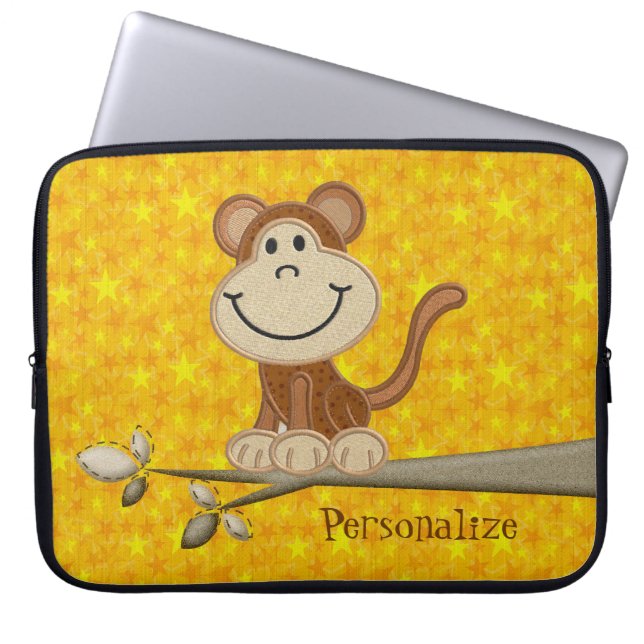 Cute Happy Monkey Personalised Laptop Sleeve (Front)