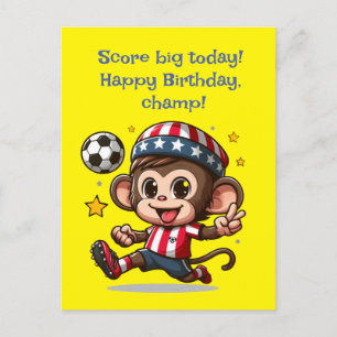 Cute Happy Monkey Soccer Player Card