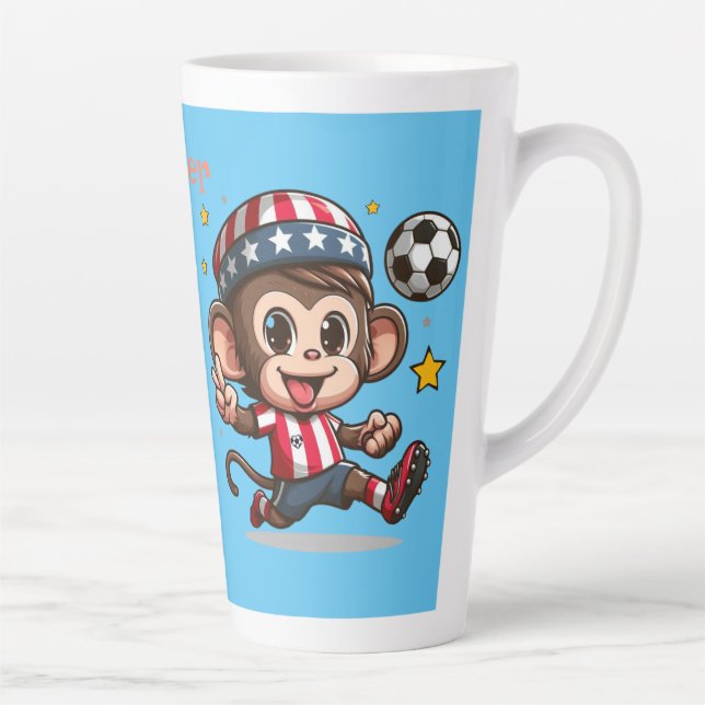 Cute Happy Monkey Soccer Player Latte Mug (Right)
