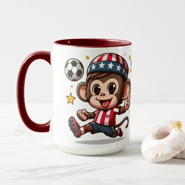 Cute Happy Monkey Soccer Player Mug (With Donut)