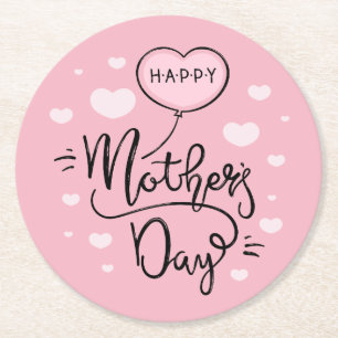 Cute Happy Mother's Day Calligraphy Coaster