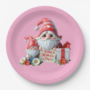 Cute Happy Mother's Day gnome dinner party Paper Plate