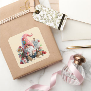 Cute Happy Mother's Day gnome Square  Sticker