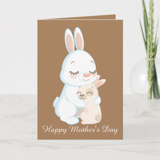 Cute Happy Mother's Day Holiday rabbits Card (Front)