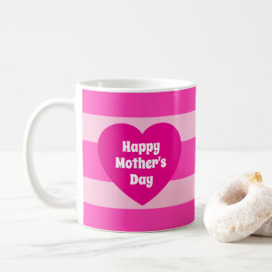 Cute Happy Mother's Day Hot Pink Heart Simple Coffee Mug