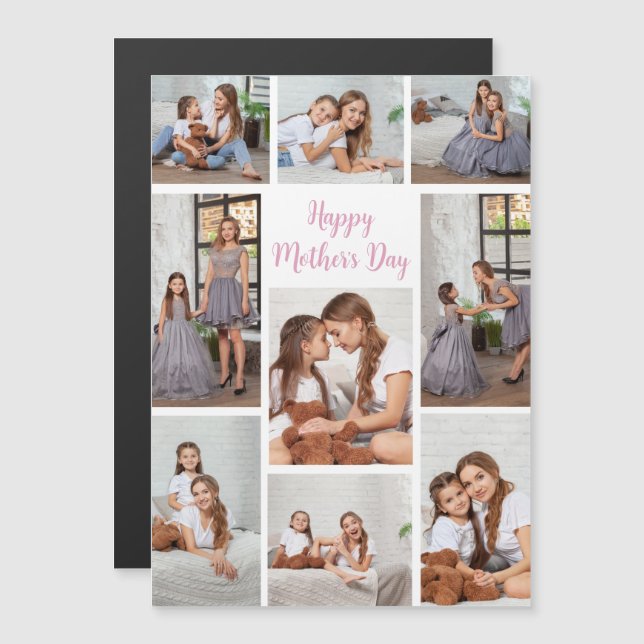 Cute Happy Mother's Day Photo Collage Magnet Card (Front/Back)