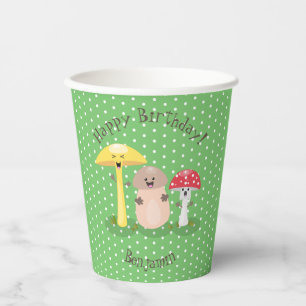 Cute happy mushroom fungi cartoon illustration paper cups