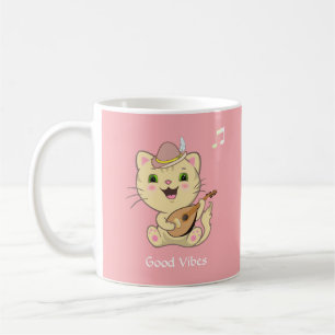 Cute Happy Musical Ginger Tabby Cat on Light Pink Coffee Mug