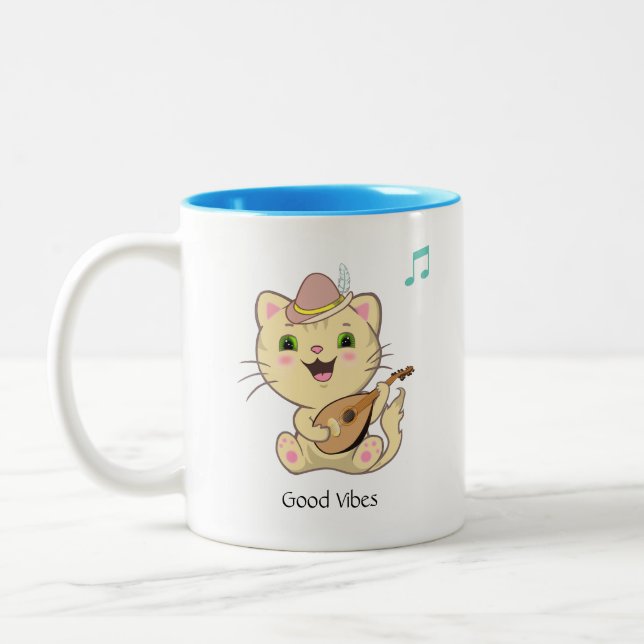 Cute Happy Musical Ginger Tabby Cat  Two-Tone Coff Coffee Mug (Left)