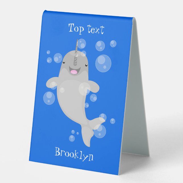 Cute happy narwhal bubbles cartoon illustration (Front)