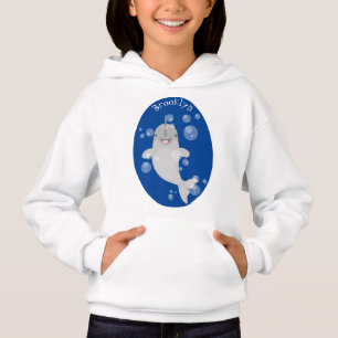 Cute happy narwhal bubbles cartoon illustration