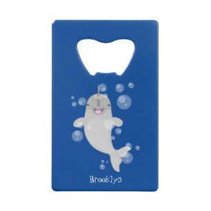 Cute happy narwhal bubbles cartoon illustration