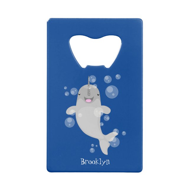 Cute happy narwhal bubbles cartoon illustration (Front)