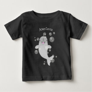 Cute happy narwhal bubbles cartoon illustration baby T-Shirt