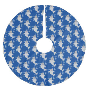 Cute happy narwhal bubbles cartoon illustration brushed polyester tree skirt