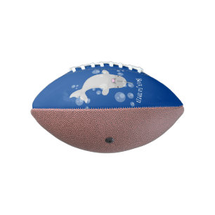 Cute happy narwhal bubbles cartoon illustration football