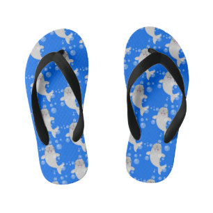 Cute happy narwhal bubbles cartoon illustration kid's thongs