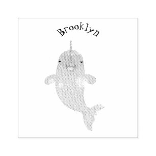 Cute happy narwhal bubbles cartoon illustration ru rubber stamp