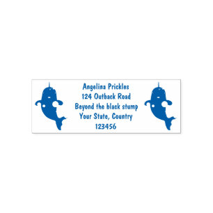 Cute happy narwhal bubbles cartoon illustration self-inking stamp