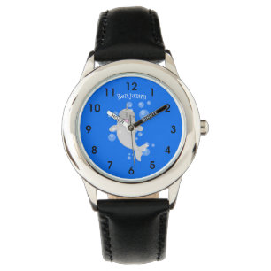 Cute happy narwhal bubbles cartoon illustration watch