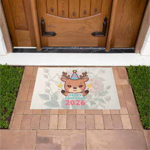 cute happy new year 2026 welcome door mat