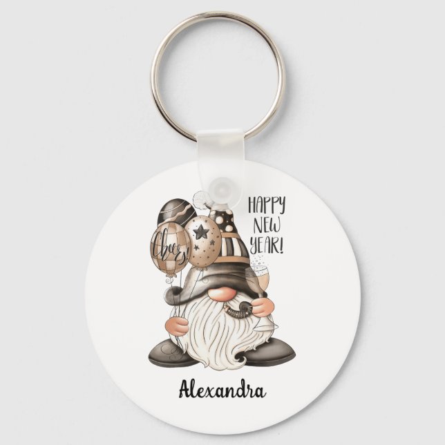 Cute Happy New Year Gnome Key Ring (Front)