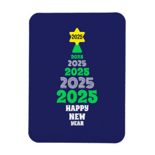 Cute Happy New Year Green and White Tree Novelty` Magnet