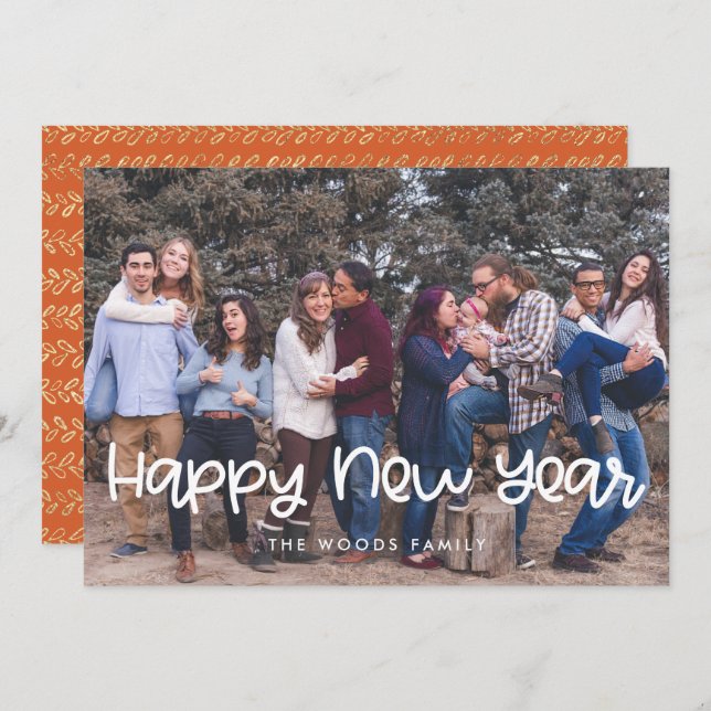Cute Happy New Year Holiday photo card (Front/Back)