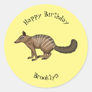 Cute happy numbat cartoon illustration classic round sticker