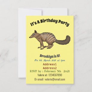 Cute happy numbat cartoon illustration invitation