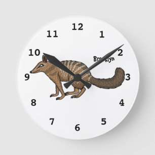 Cute happy numbat cartoon illustration round clock