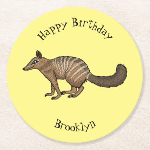 Cute happy numbat cartoon illustration round paper coaster