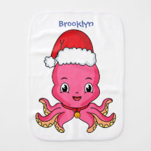 Cute happy octopus wearing Christmas hat cartoon