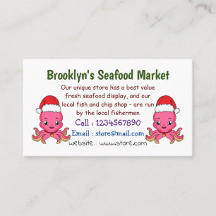 Cute happy octopus wearing Christmas hat cartoon Business Card