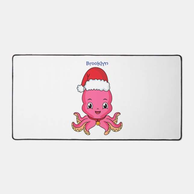 Cute happy octopus wearing Christmas hat cartoon Desk Mat (Front)