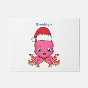 Cute happy octopus wearing Christmas hat cartoon Doormat