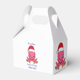 Cute happy octopus wearing Christmas hat cartoon Favour Box