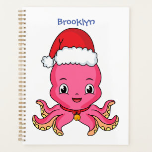 Cute happy octopus wearing Christmas hat cartoon Planner