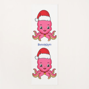Cute happy octopus wearing Christmas hat cartoon Yoga Mat